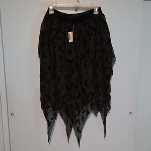 Chic Asymmetrical Black Bat Embossed Skirt - Size L